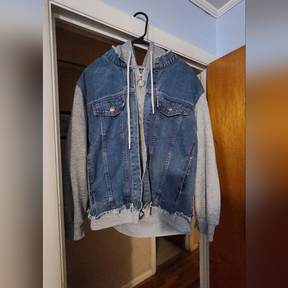 Distressed Hooded Jean Jacket - Picture 3 of 3
